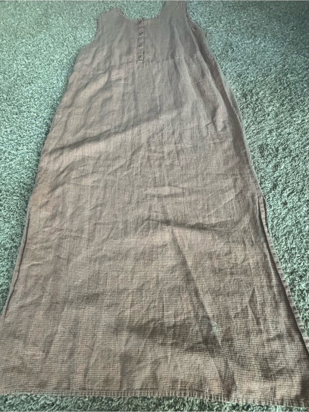 Sleeveless Textured Brown Maxi Skirt FLAX linen sz l dress brow orange